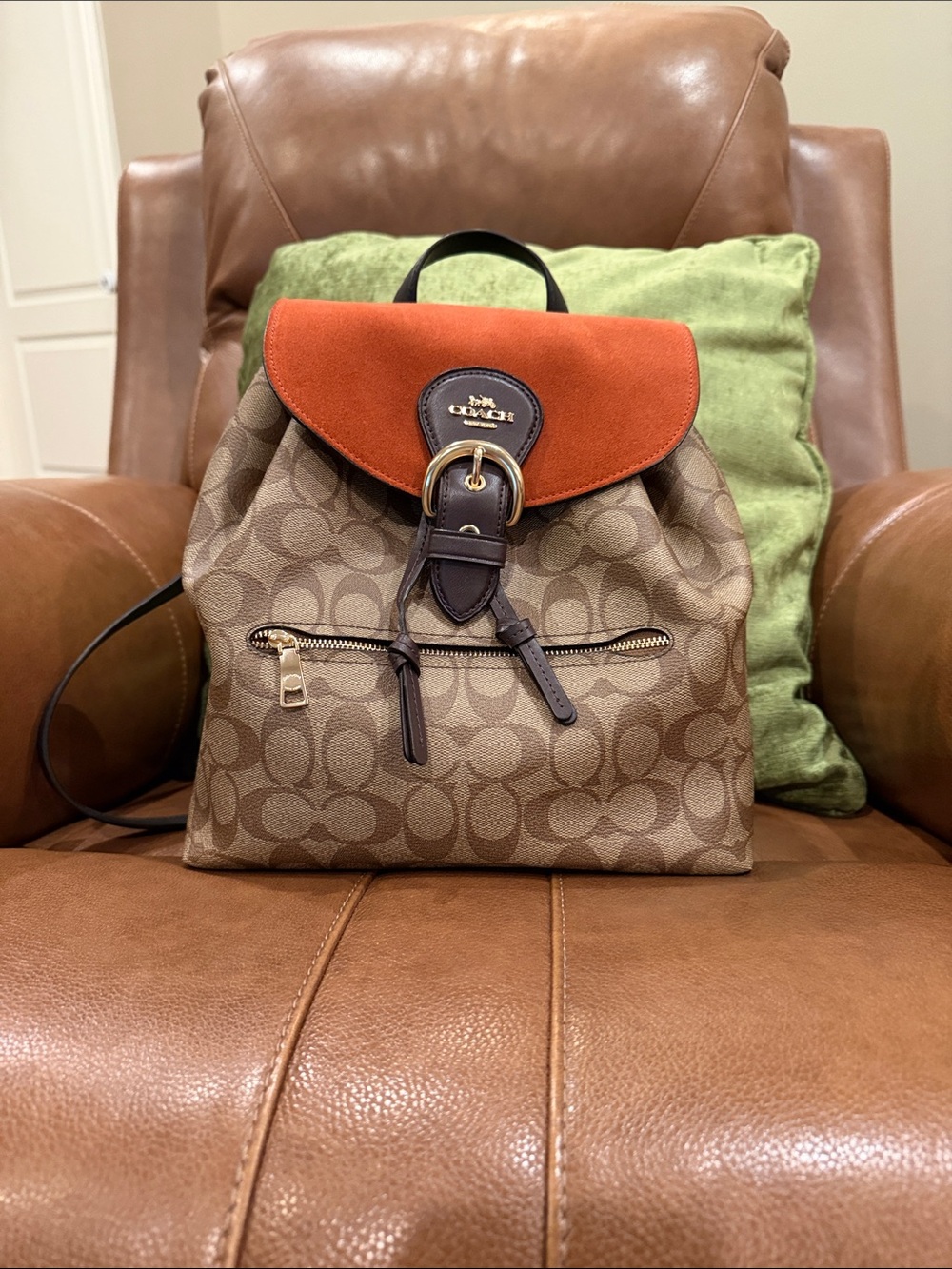 Coach Kleo Signature Canvas Backpack with Rust Suede Flap (2022)